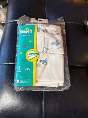 Vintage Pampers Children's Wear Newborn 2 Pack Cotton Baby Caps Hats Animals